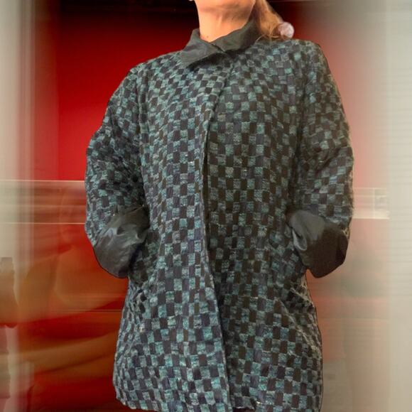 RARE Designer Lily Samii | Blue Checkered Jacket Silk blend jacquard brocade - Picture 8 of 16